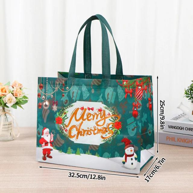 Sacos de Presente de Natal: Sacolas Temáticas em Não-Tecido com Estampa de Papai Noel e Flocos de Neve