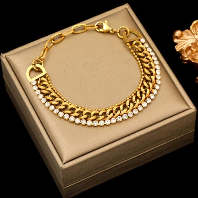 Pulseira Impermeável de Zircão Multicamada em Aço Inoxidável para Todos os Gêneros - Estilo Punk e Conforto Garantidos