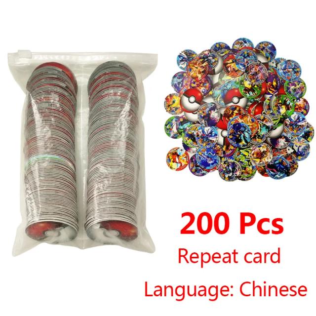 Coleção de Cartas Pokémon para Crianças com 200 Peças, Tazos de Pikachu e Cartões Divertidos para Presente de Aniversário