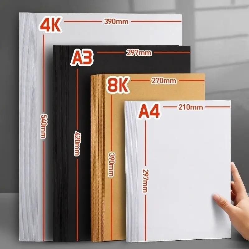 Pacote de 40 Folhas de Papel Aquarela 250g para Artesanato DIY - Papel de Arte A3 e A4, Ideal para Desenho e Projetos em Papel Preto