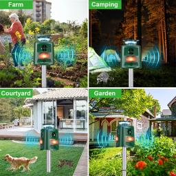 Outdoor Solar Ultrasonic Animal Repelente, Impermeável dissuasor, Piscando Luz LED, Cão, Gato, Ratos, Jardim, Fazenda, Dirigir - Image 6