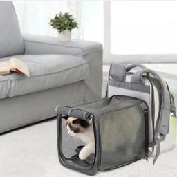 Animais de estimação expansível mochila de malha pet carrier pet mochila para pequenos gatos e cães dobrável portador do cão mochila com aberturas de segurança - Image 3