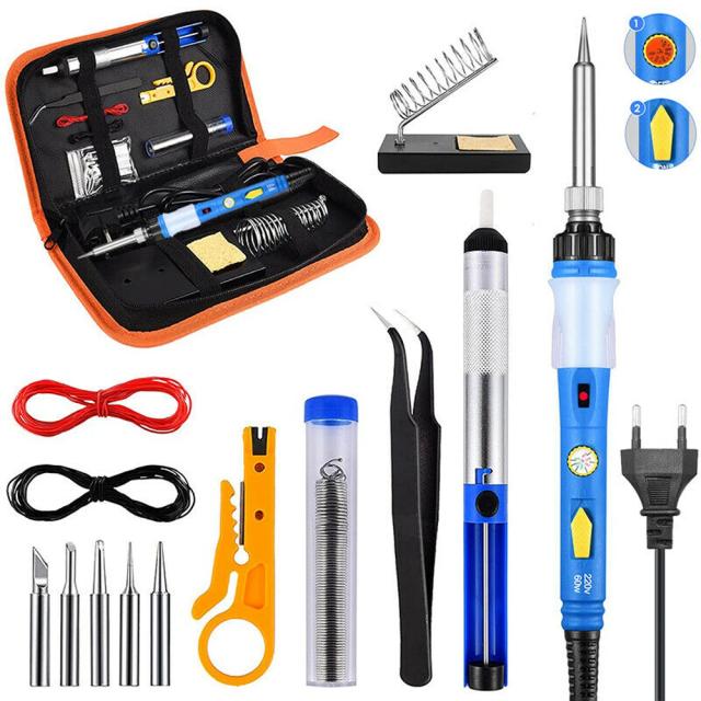 Kit de Ferro de Solda Eletrônica 60W com Temperatura Ajustável e Estação de Retrabalho para Ferramentas de Soldagem