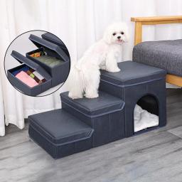 Dobrável cão escadas rampa escada do cão cama caverna escalada antiderrapante multifuncional cão pequeno cães gatos cama - Image 4