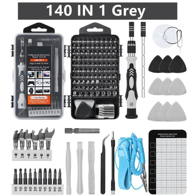 Kit de Ferramentas de Reparo para Computadores com 118 Chaves de Fenda e 140 Peças, Incluindo Chave Magnética para Laptops e Smartphones
