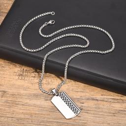 Aço inoxidável Dog Tag Checkerboard Pingente Colares para Homens, Simples Colar Militar com Caixa de Corrente, Nunca Desvanece Jóias, Meninos - Image 5