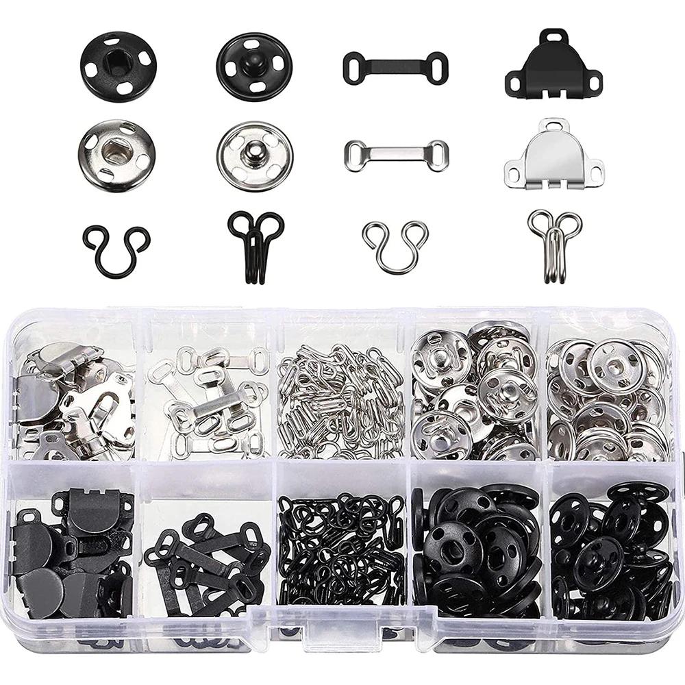 100 pçs ganchos de costura e olhos conjunto costurar-em botões snap botão de roupas diy fechamentos de costura snaps kit para sacos de roupas costura artesanato - Image 1