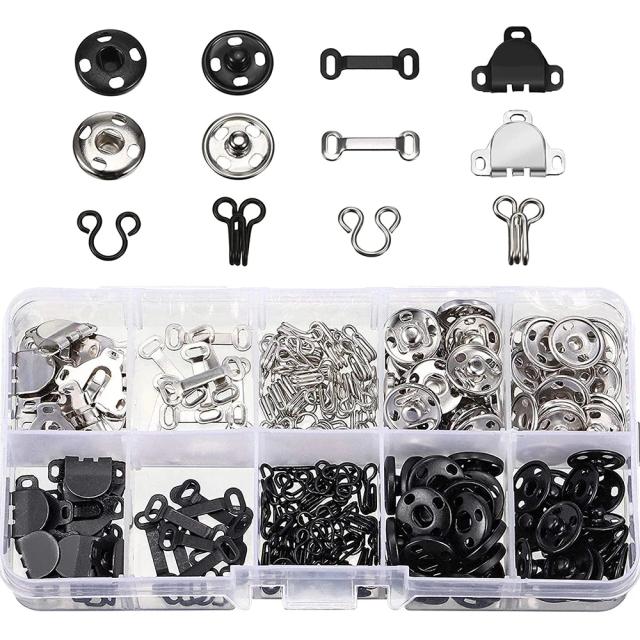 Conjunto Completo com 100 Ganchos e Olhos para Costura, Fechamentos de Botões Snap para Roupas e Artesanato DIY
