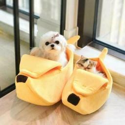 Cama de banana portátil para gato, tapete engraçado e bonito, aconchegante e quente, cesta durável, canil para cão, suprimentos gato, multicolor - Image 2
