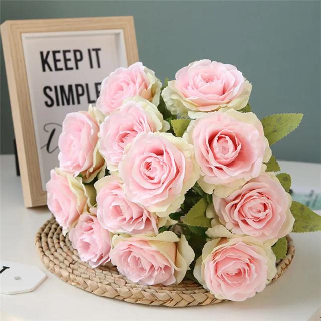 Buquê de Rosas Artificiais para Noivas - Elegância em Decoração Floral para Casamentos e Ambientes com 12 Cabeças