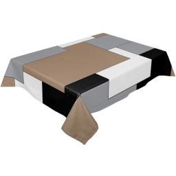 Toalha de mesa impermeável para decorações de festa, toalha retangular, mesa de cozinha, arte abstrata, patchwork marrom e cinza - Image 2