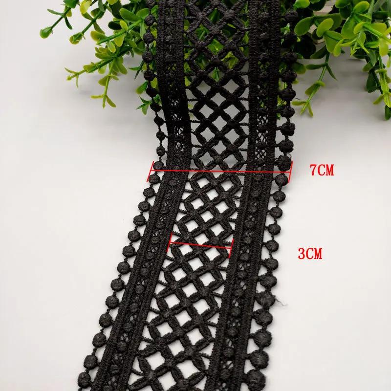 1 metro preto branco oco para fora a fibra de leite bordado laço fita 7cm de largura diy vestuário costura tecido artesanato artesanal material - Image 1