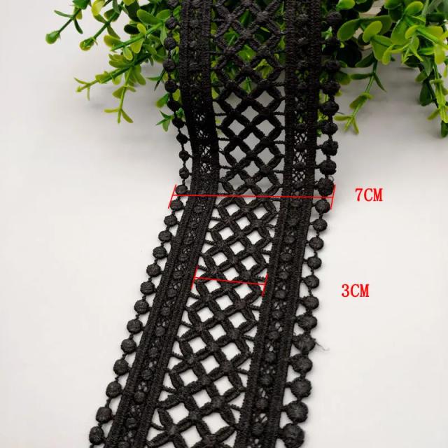 Fita de Tecido Bordada com Laço em Preto e Branco - 1 Metro, 7cm de Largura para DIY e Artesanato em Vestuário