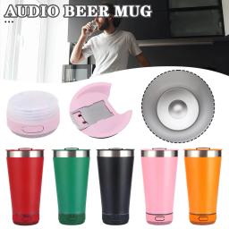 Copo de música portátil com abridor de garrafa de aço inoxidável 16oz reutilizável simples garrafa de água alto-falante sem fio bluetooth - Image 1