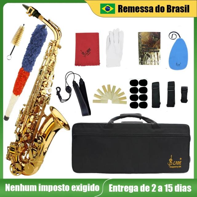 Saxofone Alto SLADE Profissional com Case - Corpo em Latão Plano, Acessórios Inclusos e Reed para Instrumento de Sopros