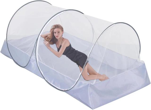 Mosquiteiro Dobrável com Zíper Lateral para Cama de Solteiro - Ideal para Viagens ao Ar Livre