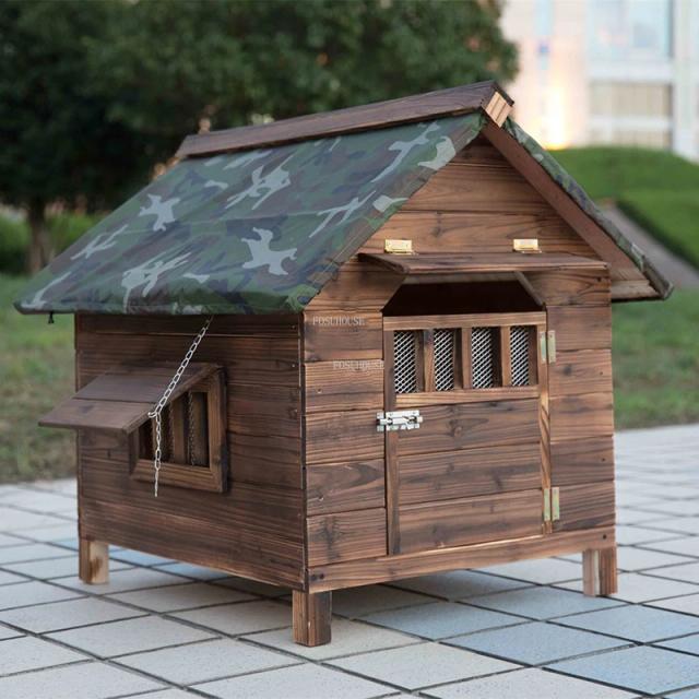 Casa moderna de madeira para cães, conforto ao ar livre com proteção para todas as estações