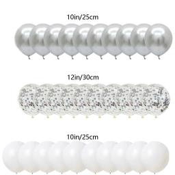 Látex balão conjunto adequado para festas de aniversário e cerimônia de casamento, metal, prata, glitter, prata, branco, 10 ", 30pcs - Image 2