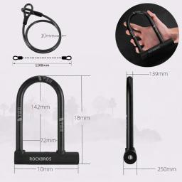 ROCKBROS-Fechaduras Estilo Chinês Bicicleta, Forma de U, Cadeado Scooter Elétrico, Anti-Theft Bike Lock Cable Set, MTB Road Bike Acessórios - Image 6