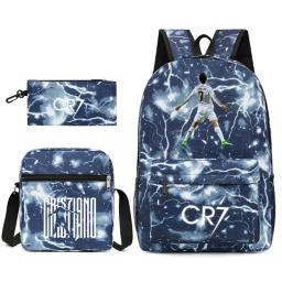 Mochila impressa Cristiano Ronaldo Football Star, conjunto de três peças, estilo fã, CR7 - Image 5