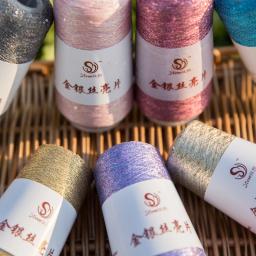 Lurex-Sequined Companion Glitter Yarn para tricô e crochê, fio metálico, dourado, frete grátis - Image 4