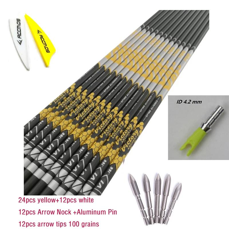 Eixo de seta de carbono para caça e tiro, arco recurvo, arco e flecha Spine, 350, 400, 450, 500, 600, 700, 800, 900, 30.5in, ID 4.2mm, 12PCs - Image 1