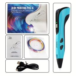 2024 nova caneta de impressão 3d caneta 3d para crianças com adaptador de energia 200m filamento pla caso viagem aniversário presente natal para crianças - Image 3