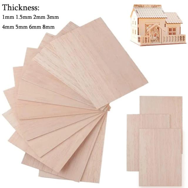 Folhas de Madeira Balsa Grossa para Projetos DIY - Comprimentos de 100mm, 200mm e 300mm, Espessuras de 1mm a 8mm, Disponíveis em Pacotes de 5 e 10 Peças