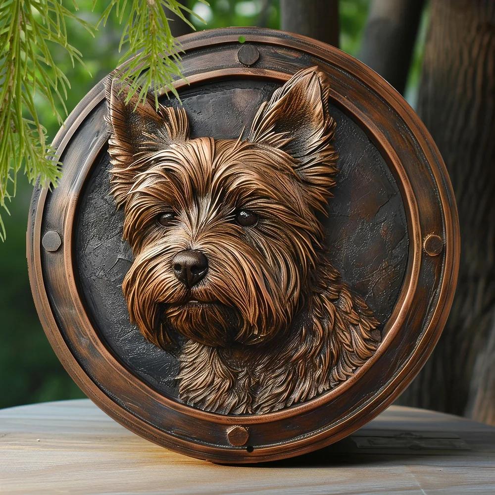 Guirlanda redonda pintada em relevo falso de alumínio, decoração de quarto, presentes de dia dos namorados, decoração temática de yorkshire terrier - Image 1