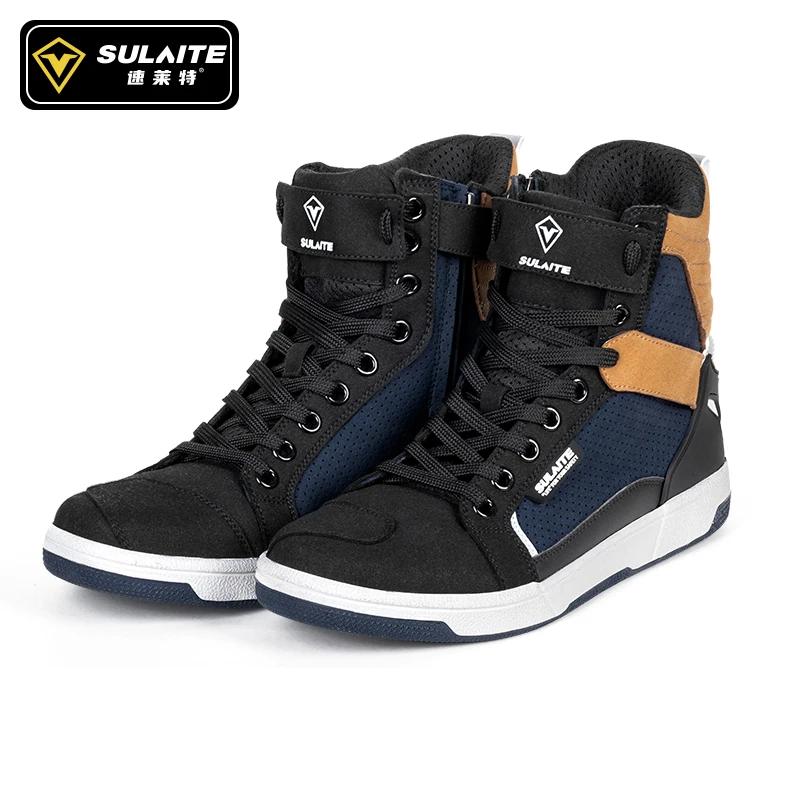 Homens botas de motocicleta respirável anti-queda piloto de corrida de estrada sapatos casuais botas mudança de engrenagem sola de borracha reflexiva sapatos de moto - Image 1