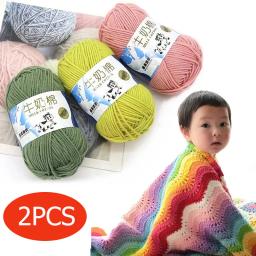 Leite algodão tricô lã fios para bordado, tingido crochê artesanato, camisola, chapéu, bonecas, ferramentas de costura, 50g, 5Ply, 2pcs - Image 1