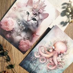Tema rosa Scrapbook Cards Set, Perfeito para Jornal Suprimentos, Artes Artesanato, Scrapbooking Suprimentos, Artesanato DIY, 12 Cartões + 32 Adesivos, 44Pcs - Image 4