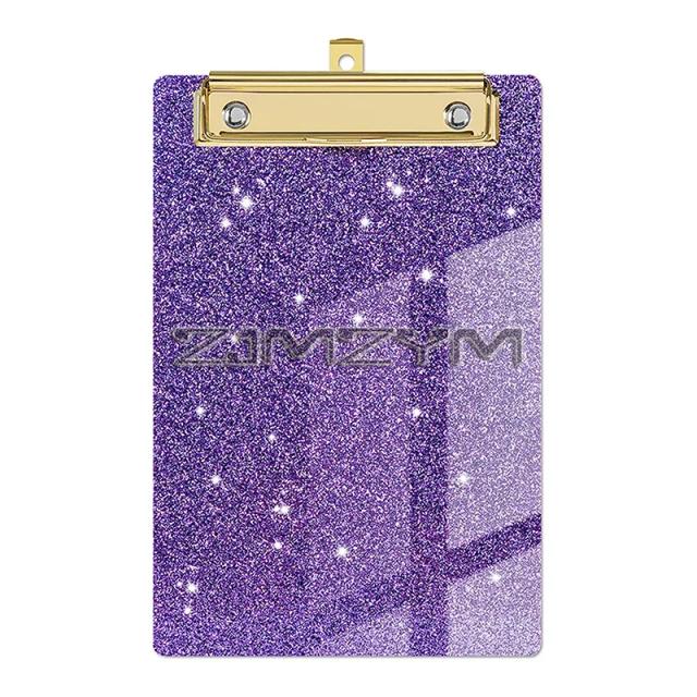 Prancheta Acrílica com Glitter Dourado e Clipe Dourado para Organização de Papel