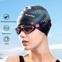 Impermeável silicone natação cap para homens e mulheres, adulto impressão, cuidados com os cabelos, monocromático, aumentar, nadar cap - Image 1
