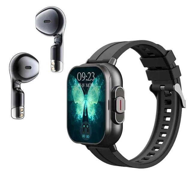 Relógio Inteligente Esportivo com Monitor de Saúde e Fones de Ouvido Bluetooth TWS 2 em 1