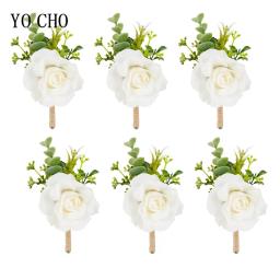 6 pçs branco marfim rosa boutonniere para homem noivo e melhor homem boutonnieres com flor artificial para a cerimônia de casamento aniversário - Image 1