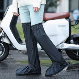 Chuva engrossado bota sapato capa preto à prova dwaterproof água com refletor alta superior antiderrapante sapatos capas de poeira da motocicleta bicicleta capa de chuva - Image 6