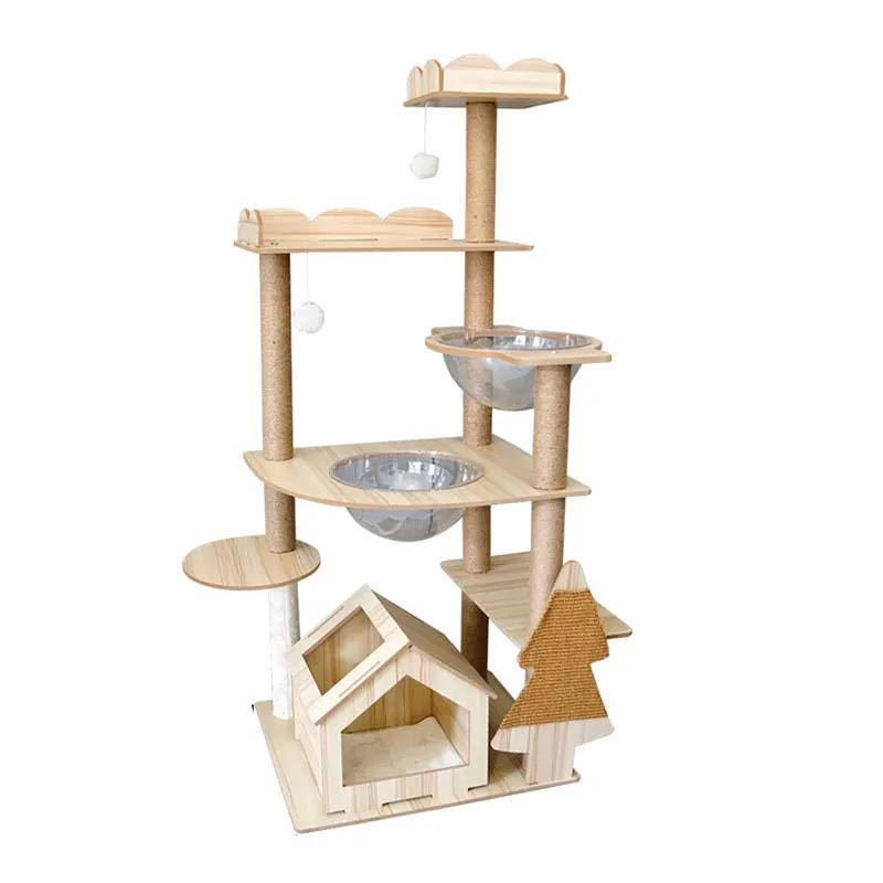 Grande espaço cápsula torre para gatos, escalada animais suprimentos, arranhando casa, madeira gato condomínio, árvore moderna de luxo, 147cm, 54,51" - Image 1