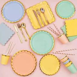 Placas De Festa Descartáveis Coloridas, Copo De Papel, Kit De Pratos, Suprimentos, Acessórios De Casamento, Happy Birthday Party, 10Pcs - Image 3
