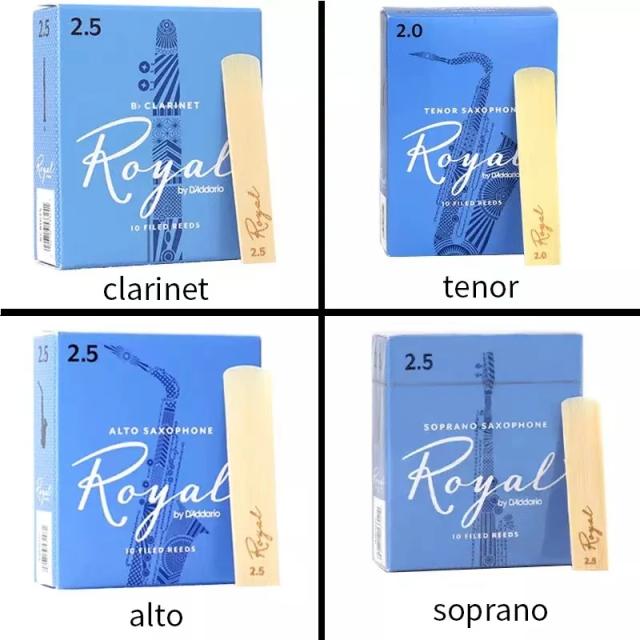 Palheta D'Addario RICO Royal Blue Box para Clarinete e Sax Soprano - Tamanhos 2.0 a 3.5, Caixa com 10 unidades