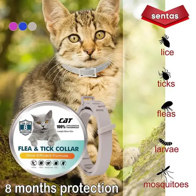 Collar Ajustável Anti-Flea e Anti-Tick para Cães e Gatos - Proteção Eficaz em Borracha