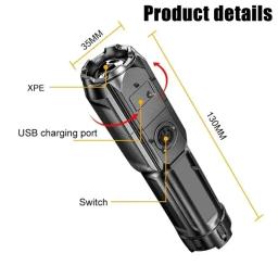 USB poderosa lanterna LED recarregável, 18650, impermeável, zoom, pesca, caça, 100000 lumens, tático - Image 5