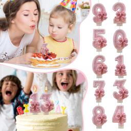 3D Número Bolo Decoração Velas, Festa de Aniversário, Memorial Day, Cake Decor, Laço Rosa Bonito, Velas Digitais, Topper - Image 1