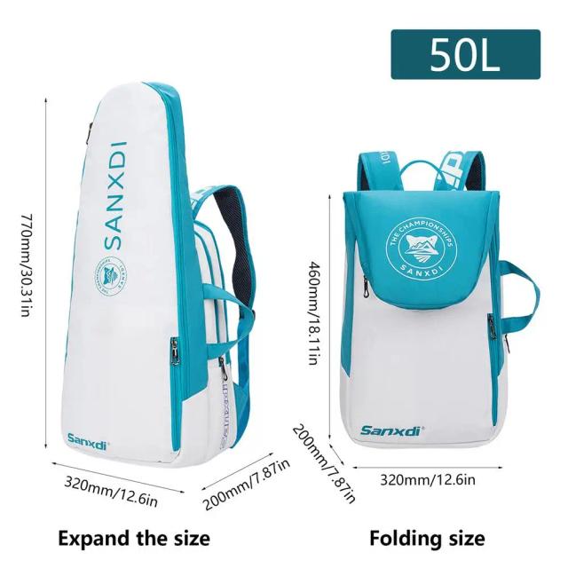 Mochila Multifuncional de Tênis Impermeável para Homens e Mulheres - Capacidade para 3 Raquetes e 50L