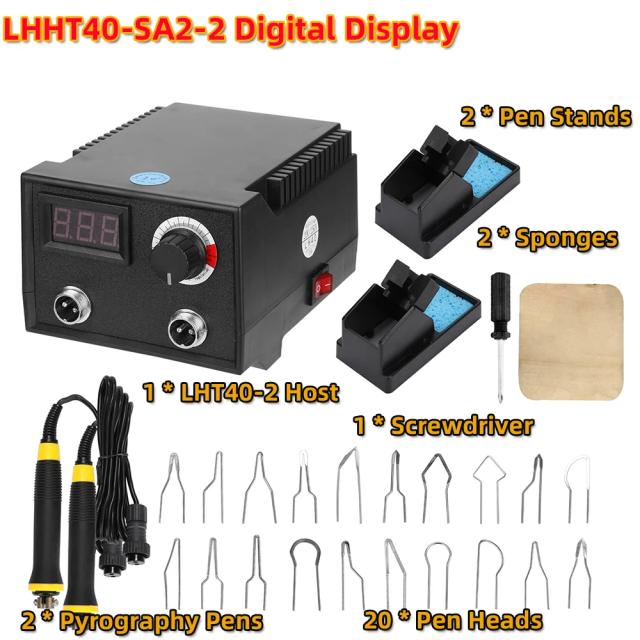 Display Digital Multifuncional de 100W para Pirografia em Madeira - Máquina Elétrica com 20 Cabeças de Caneta de Aquecimento
