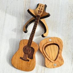 Estojo de palheta de guitarra acústica de madeira, organizador de palheta de guitarra, recipiente de armazenamento, exibição de palheta de baixo, rack em forma de guitarra - Image 2