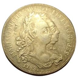 Moeda Banhada a Ouro Nice, 1783 Brasil, 6400 Reis - Maria I & Pedro III, 22K Copiar - Image 1