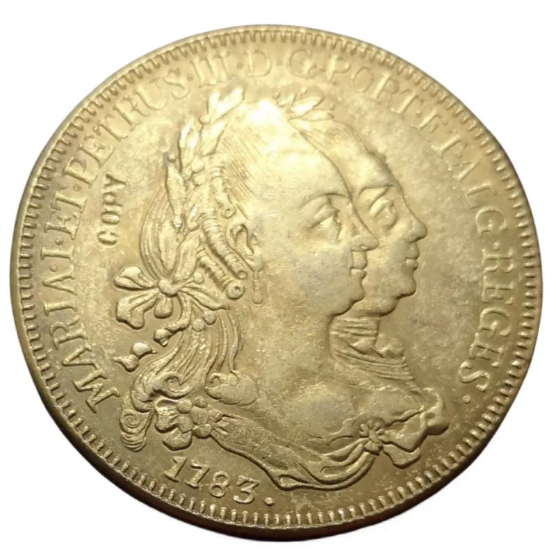 Moeda Banhada a Ouro Nice, 1783 Brasil, 6400 Reis - Maria I & Pedro III, 22K Copiar - Image 1