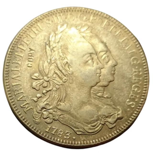 Moeda de Ouro de 6400 Reis de 1783 do Brasil - Maria I e Pedro III em 22K