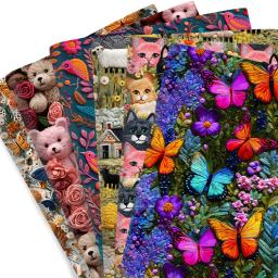 3D Imitação Bordado Laço, Urso, Borboleta, Gato, Tecidos de algodão, Pano de costura, Vestido, Artesanato DIY, Tecido caseiro, 50x145cm - Image 1